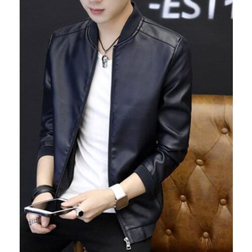 Fashion men leather jacket Spring autumn Stand collar Casual PU coat mens Solid color leather jacket New Male slim outerwear 4XL