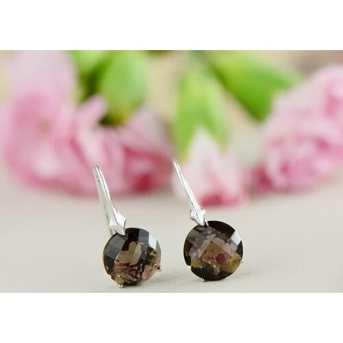 L&P 2018 Fashion 100% Real Silver Smoky Quartz Earrings for Women Elegance Gemstone 925 Sterling-silver Luxury Fine Jewelry