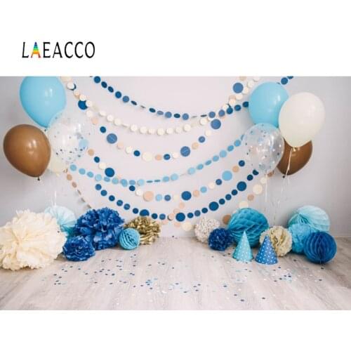 Laeacco Birthday Background For Photography Balloons Floral Flowers Craft Wooden Floor Baby Portrait Photo Backdrop Photo Studio