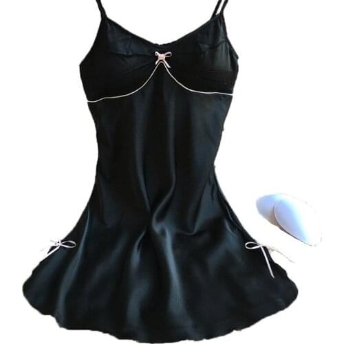 Fashion womens Pyjamas Nightgown Free Shipping Silk Satin High Quality Bow Decoration Cute & Sweet Sexy Young Girl Nightwear