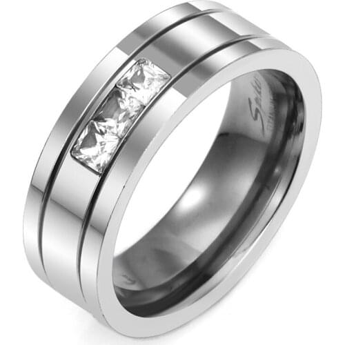 Mens Womens Band Ring Silver Color Classic CZ Stainless Steel Ring Wedding Party Lover Jewelry Gifts LKR38