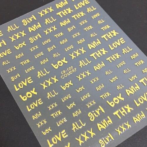 Nail decals Newest CB-100 Golden lettering design 3d nail sticker art self adhesive DIY nail decorations tools