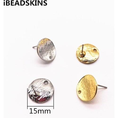 New arrival! 15mm 100pcs/lot zinc alloy bend coin-shape Stud earring/earrings accessories/Earring parts for Jewelry DIY