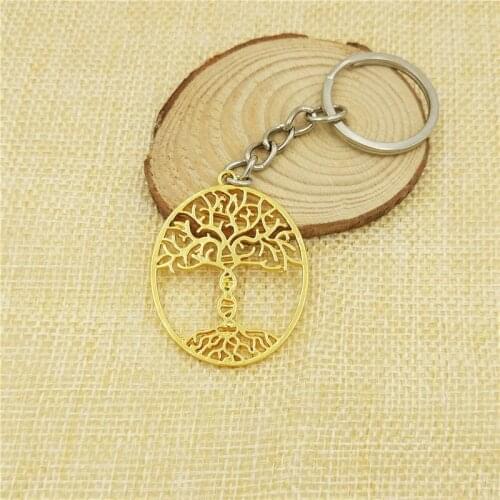 Wholesale Trendy Tree Of Life With DNA Keychain Women Bag Molecule Key Ring Geometric Pendant Jewelery Gifts Gold Color