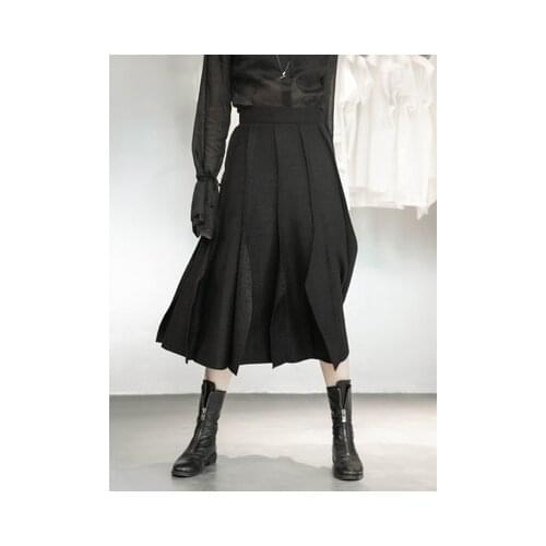 Dark wind autumn winter wool cut edge thick pleated lady show thin half-length skirt