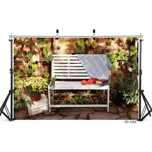 Autumn Halloween Pumpkin on Bench Photography Backgrounds Photocall Photo Studio Backdrops for Children Baby Family Photophone