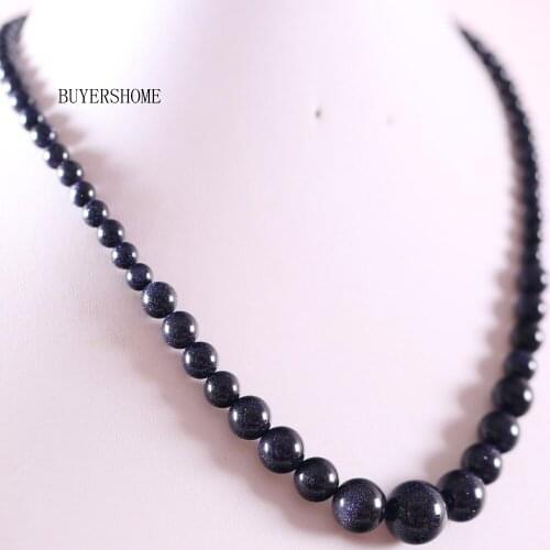 Handmade Beaded Necklace Natural Stone Round Blue Sandstone Necklace for Women Jewelry Gift E095