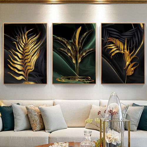 Nordic Style Plant Leaves Posters and Prints Gold Wall Art Canvas Painting Abstract Art Wall Picture For Living Room Decoration