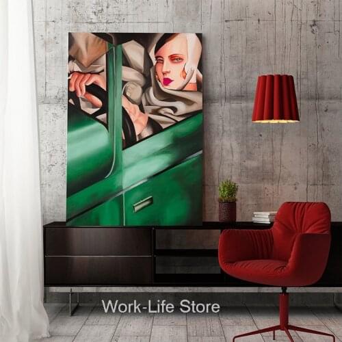 Early Tamara de Lempicka in Green Car Canvas oil Painting Posters and Prints Wall Art Picture Home Decoration living room Decor