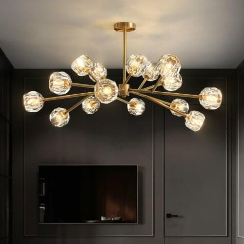 Luxury Crystal LED Chandelier for Living Room Bedroom Loft Golden Copper Hanging Ceiling Pendant Lamp Home Decor Light Fixture