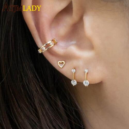 100% 925 Sterling Silver 2pc Cubic Zirconia Paved Mini Small Huggie Hoop Earring Multi Piercing Cartilage Jewelry Boho Hoops