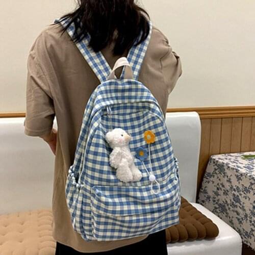 School Backpacks Plaid Pattern Womens Backpack Fashion College Students School Bags for Girls Teenager Casual Female Schoolbag
