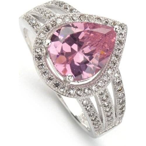 SHUNXUNZE Charms Wedding rings Jewelry for women dropshipping accessories Pink Cubic Zirconia Rhodium Plated R3230 size 6 7 8 9