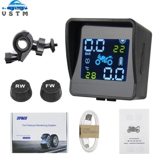 Wireless LCD Motorcycle Tire Pressure Monitoring System TPMS 2External Sensor Realtime Monitor Abnormal Alarm Moto Tyre Tool PSI