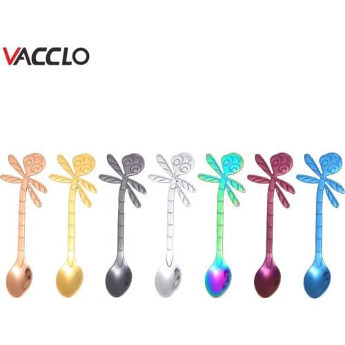 Vacclo 2pcs/lot 304 Stainless Steel Coffee Ice Cream Spoon Creative Hanging Dragonfly Spoon Color Mixing Spoon Kitchen Gadget
