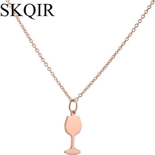 Wine Necklace 2017 Rose Gold Color Wine glass Jewelry Stainless Steel Necklace For Women Fashion Jewellry News Gift