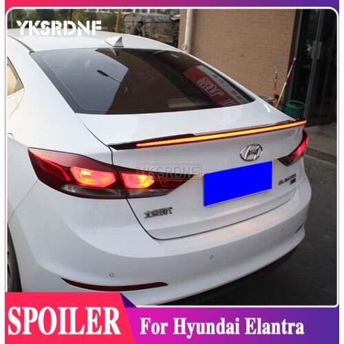 YKSRDNF For Hyundai Elantra 2017 2018 2019 ABS Plastic Painted Black White Color Rear Spoiler Trunk Boot Wing With Led Light