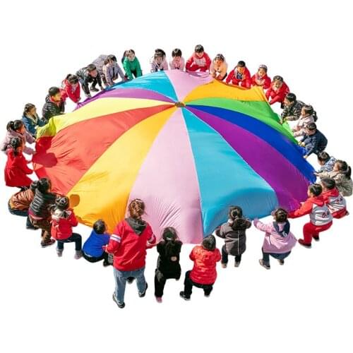 [Funny] Sports game 2M/3M/4M/5M/6M Diameter Outdoor Rainbow Umbrella Parachute Toy Jump-Sack Ballute Play game mat toy kids gift