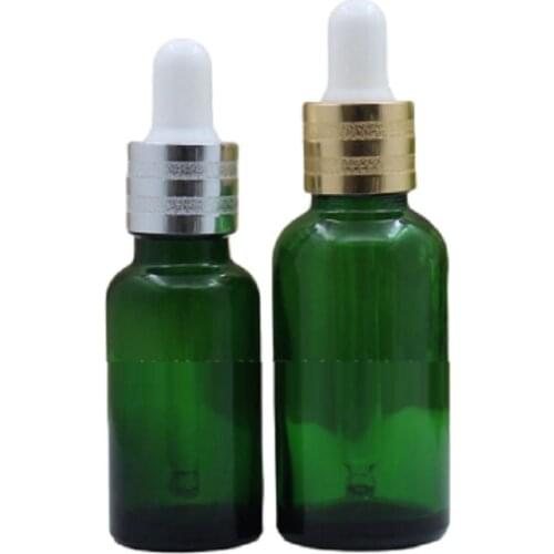 Green Glass Essential Oil Empty Bottle 10ML 30ML 50ML 100ML Travel Cosmetic Refillable Gold Silver Ring Rubber Dropper Bottles
