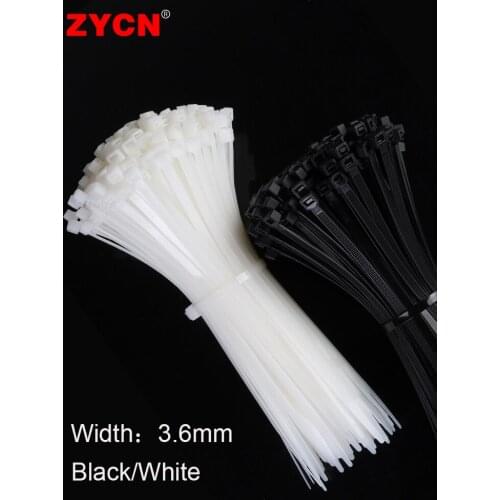 ZYCN 250Pcs Width: 3.6mm Cable Ties 5×500 Nylon Self Locking White Black Approved Loop Wrap Bundle Supply Fasteners