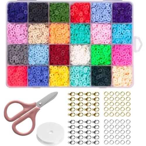 1Box 24 Colors Flat Polymer Clay Beads Loose Jump Rings for DIY Bracelets Jewelry Making Handmade Finding Crafts Supplies