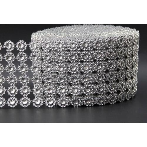 10 Yards 6 rows Silver Sunflower DIAMOND MESH WRAP ROLL SPARKLE RHINESTONE Crystal Platinum Ribbon