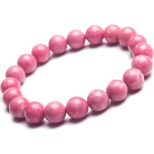 10mm Love Charm Bracelets For Women Femme Pink Rose Round Beads Jewelry Stretch Natural Rhodonite Bracelet Free Shipping
