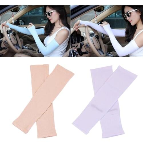 2 Pairs Outdoor UV Protection Arm Cooling Sleeves Ice Silk Cover Sunscreen Elbow Glove -White and Skin