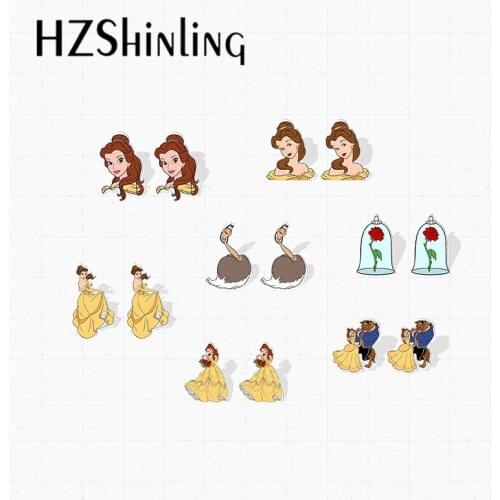 2021 New Arrival Bell Princess and Beast Sweety Fairy Stories Handcraft Epoxy Acrylic Stud Earrings