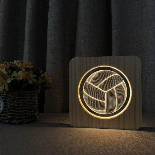 Volleyball 3D Wooden LED Lamp Table Light Switch Control Carving Lamp for Childrens Room Decoration Dropshipping