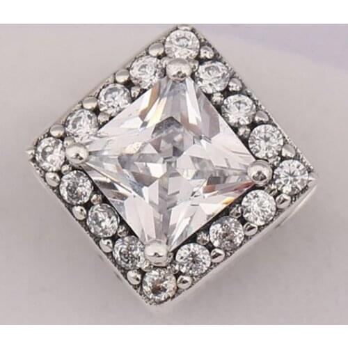 Authentic S925 Silver Bead DIY Jewelry Geometric Radiance Charms fit Lady Bracelet Bangle Girl Gift Clear CZ