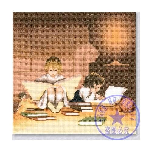 Free Delivery Top Quality Lovely Counted Cross Stitch Kit Bookworms Reading at Night Little Girl and Boy Study