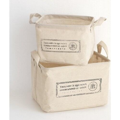 Household Home Storage Cotton and Linen Fabric Desktop Storage Basket Storage Box in French