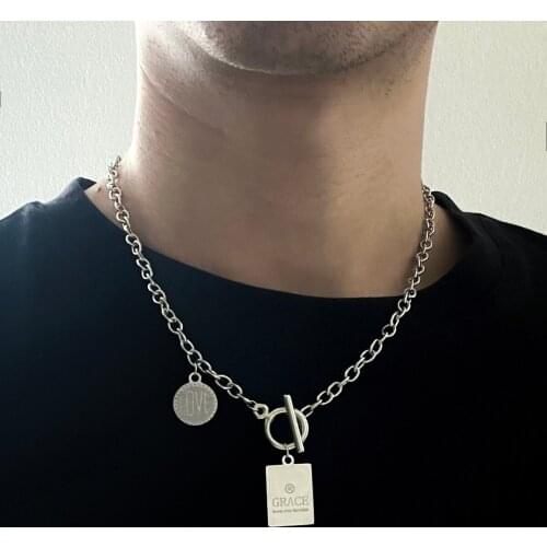 Aprilwell One Piece Punk Tag Pendant Necklace for Women Letter Collar Grunge Korean Fashion Choker Chain Men Jewelry Accessories