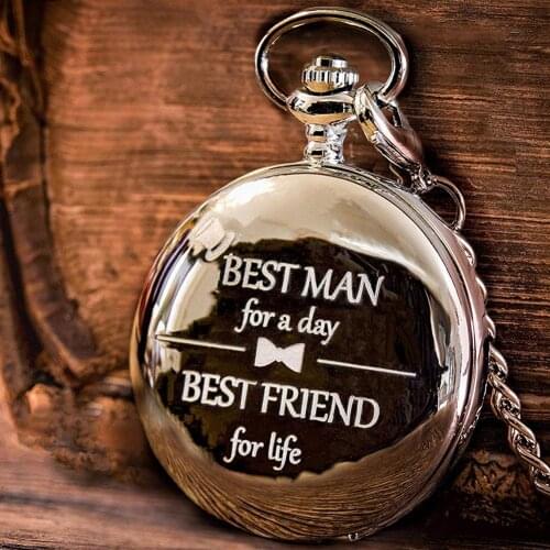 Men Women Fob Watche Luxury BEST MAN FOR A DAY Unisex Arabics Numerals Analog Quartz Pocket Watch with Chain
