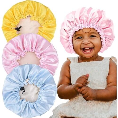Kids Soft Reversible Satin Bonnet Double Layer Adjustable Size Sleep Night Cap Bonnet Baby Hat For 2-7 Years Children