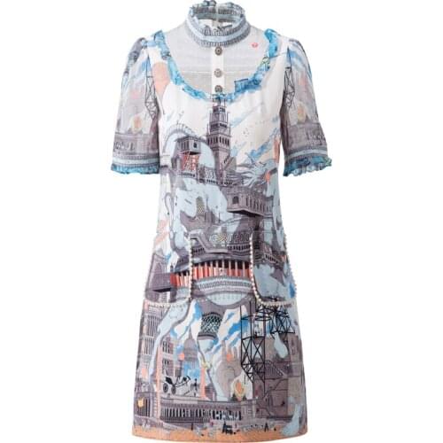 DIDABOLE Designer High Quality Summer New WomenS Sexy Fashion Party Casual Elegant Fashion Beading Printed Mini Dress