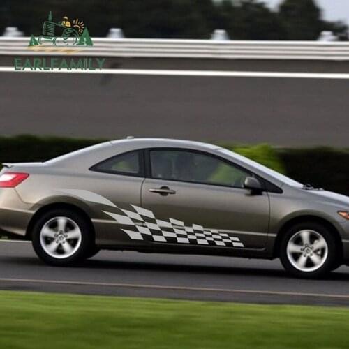 EARLFAMILY 200cm x 47cm 2x Car Sports Checkered Flags Graphics Car Stickers Vinyl Door Motor Vinyl Sticker Kit Decals