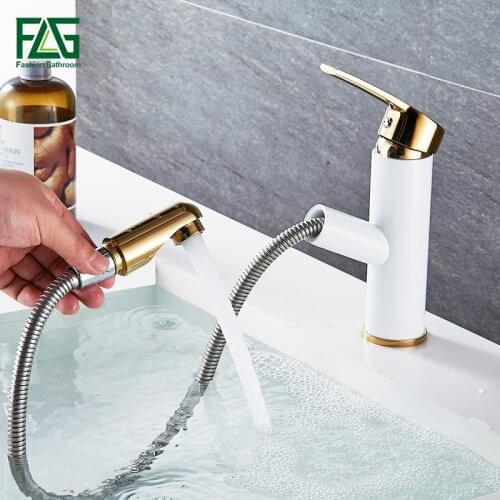 FLG High Quality Multi-color Bathroom Basin Faucet Deck Mounted White+Golden Cold and Hot Brass Vessel Sink Water Taps 508-11