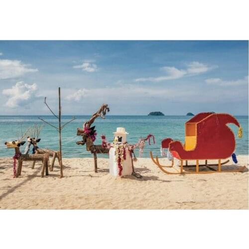 Christmas Backdrop Elk Pulling A Sleigh on the Beach Photography Background New Year Xmas Party Decor Photo Booth Studio Prop