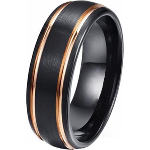 Fashion Black Stainless Steel Rings for Men Accessories Wedding Rings Statement Jewelry Gold Color Stripes Men Rings