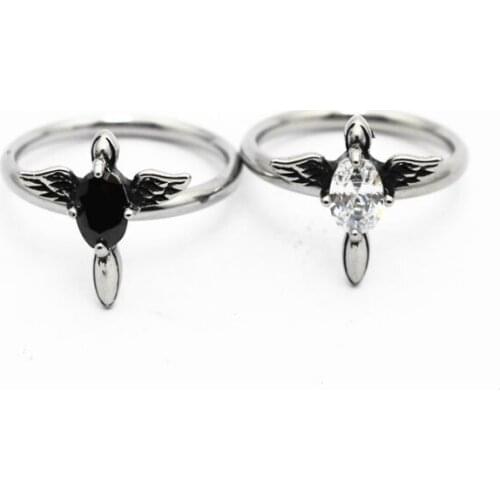 Size 4~9 Cool Mini Angel Wings Ladies Ring With Black Clear Stone 316L Stainless Steel Jewelry Biker Band Ring