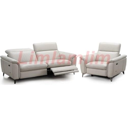 Linlamlim living room Sofa electrical recliners 1+2 seat real cow genuine leather couch muebles de sala cama puff asiento sala f