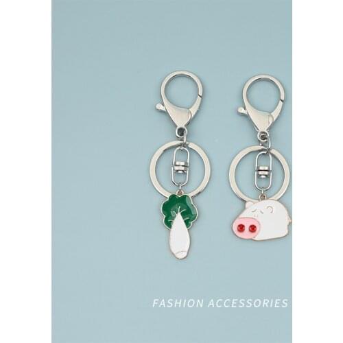 Cute Cartoon Pig Cabbage Keychains Airpods Key Chains Charms Bag Cloth Backpack Decor Couples Keyring Boys Car Keys Accessory