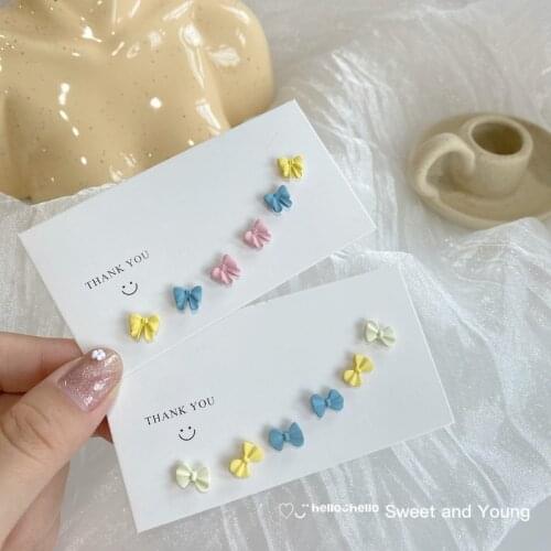 Fashion Cute Summer Color Bow Earrings Set Combination New Candy Color Super Fairy Niche Earrings Trend