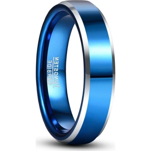 Fashion Electroplating Blue Chamfered Silver Color Men Tungsten Rings High Polish Engagement Rings Bijoux de Luxe