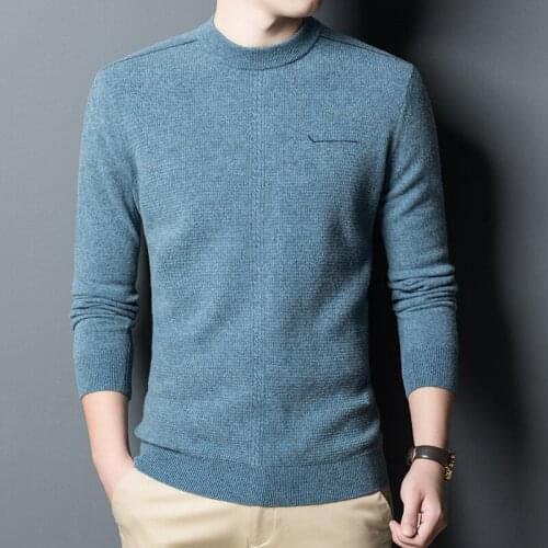 Men 100% Wool Sweater 2020 Autumn Winter Half Turtleneck Warm Man Knitted Pullovers Sweaters