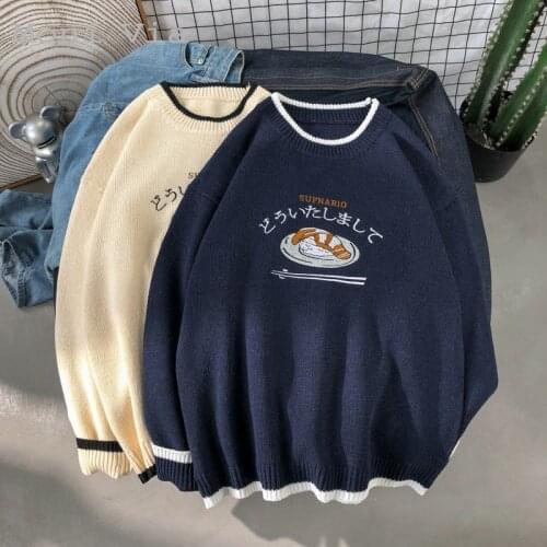 Harajuku Mens Knitted Sweater Japan Style Round Collar Warm Pullover For Men Autumn Fashion Casual New Arrival Male Sweaters