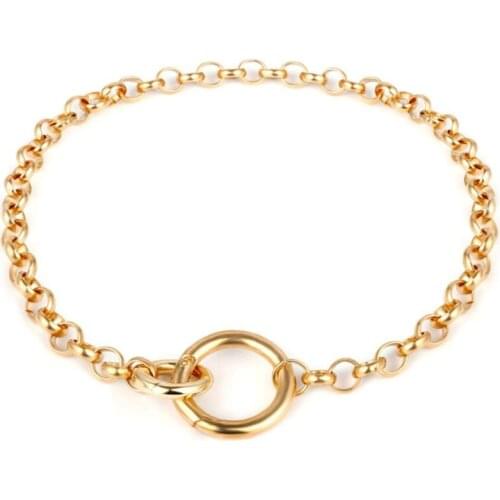 Vintage Gold Silver Color Chain Choker Necklace for Women Circle Buckle Design Necklace Collares Kolye Fashion Jewelry XR2091