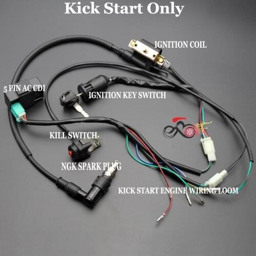 Complete Kick Start Engine Wire Wiring Harness Loom CDI Box Kit 50cc 110cc 140cc 125cc PIT PRO Dirt Bike Max E-Moto New